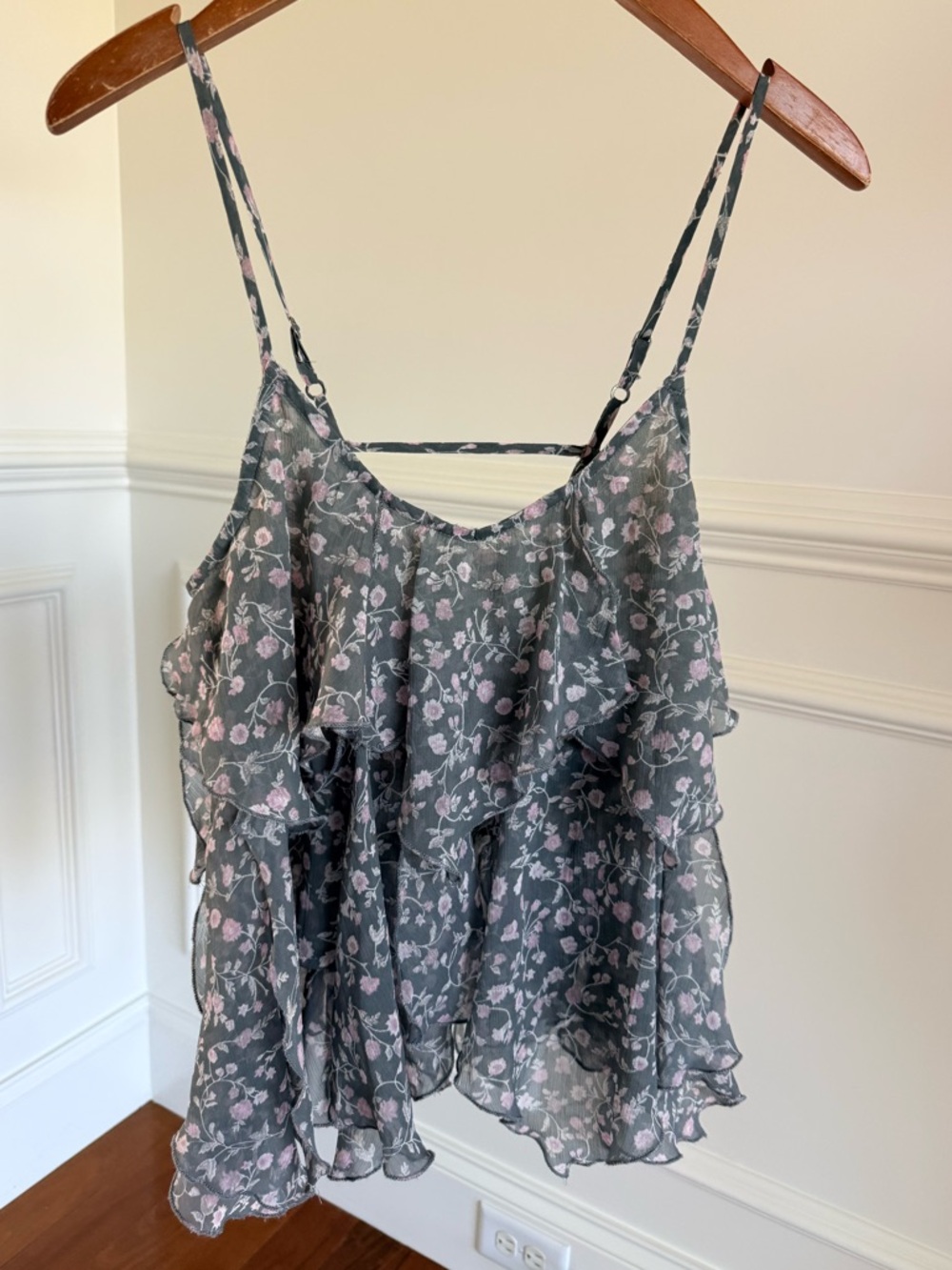 A&F Women’s Tank Top Floral Layered Ruffle Chiffon Cami Pink Floral Y2K Size XS